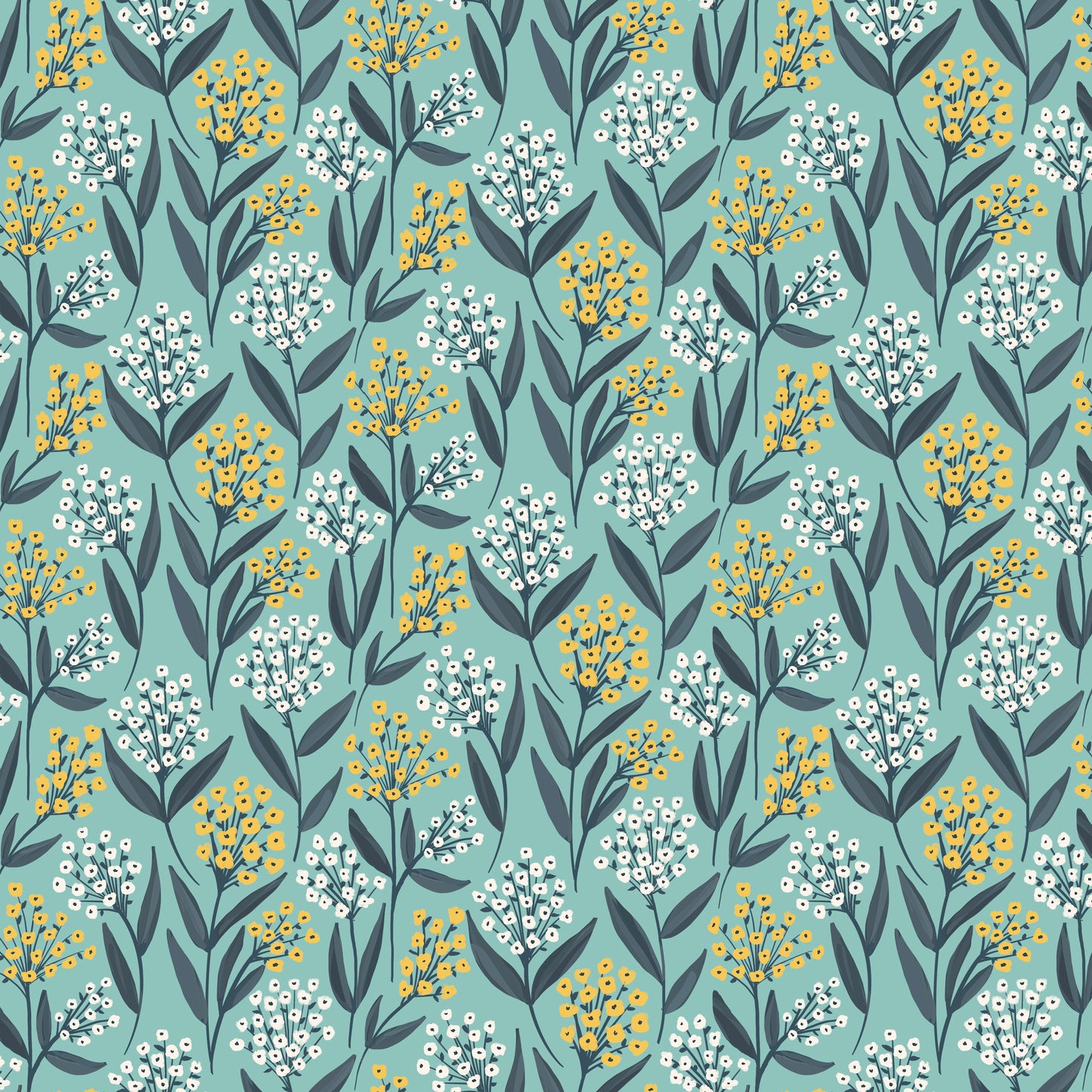 BARELY BUDS TEAL - Painted Blossoms