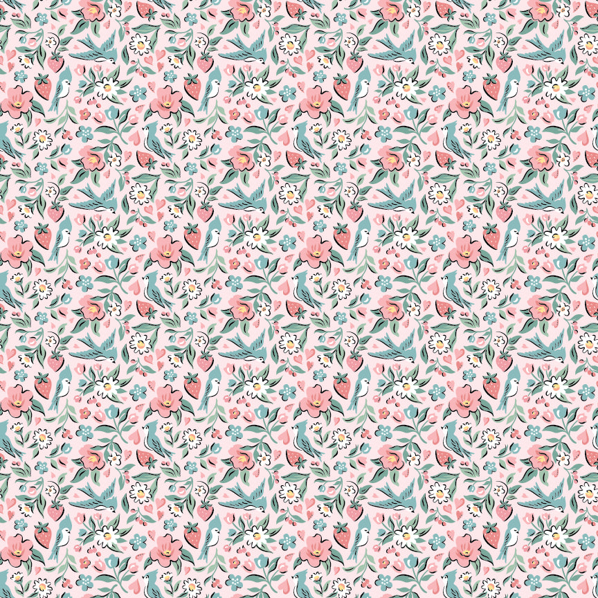 BLUEBIRDS & BERRIES PINK - Granny's Sewing Room