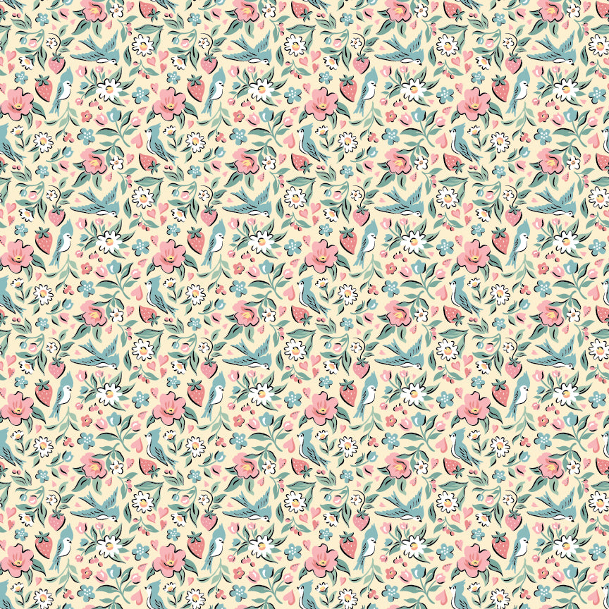 BLUEBIRDS & BERRIES YELLOW - Granny's Sewing Room