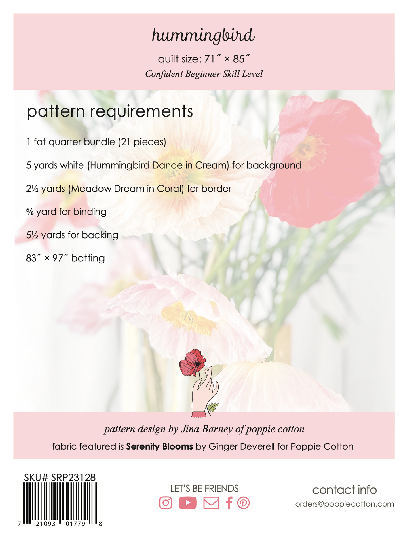 HUMMINGBIRD QUILT PATTERN - SERENITY BLOOMS