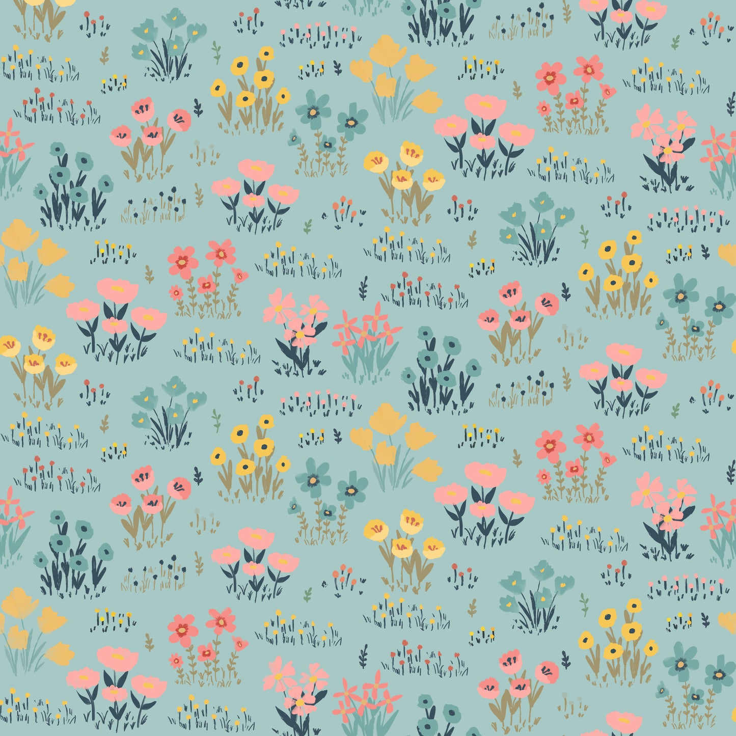 WILD FLOWERS TEAL - Painted Blossoms