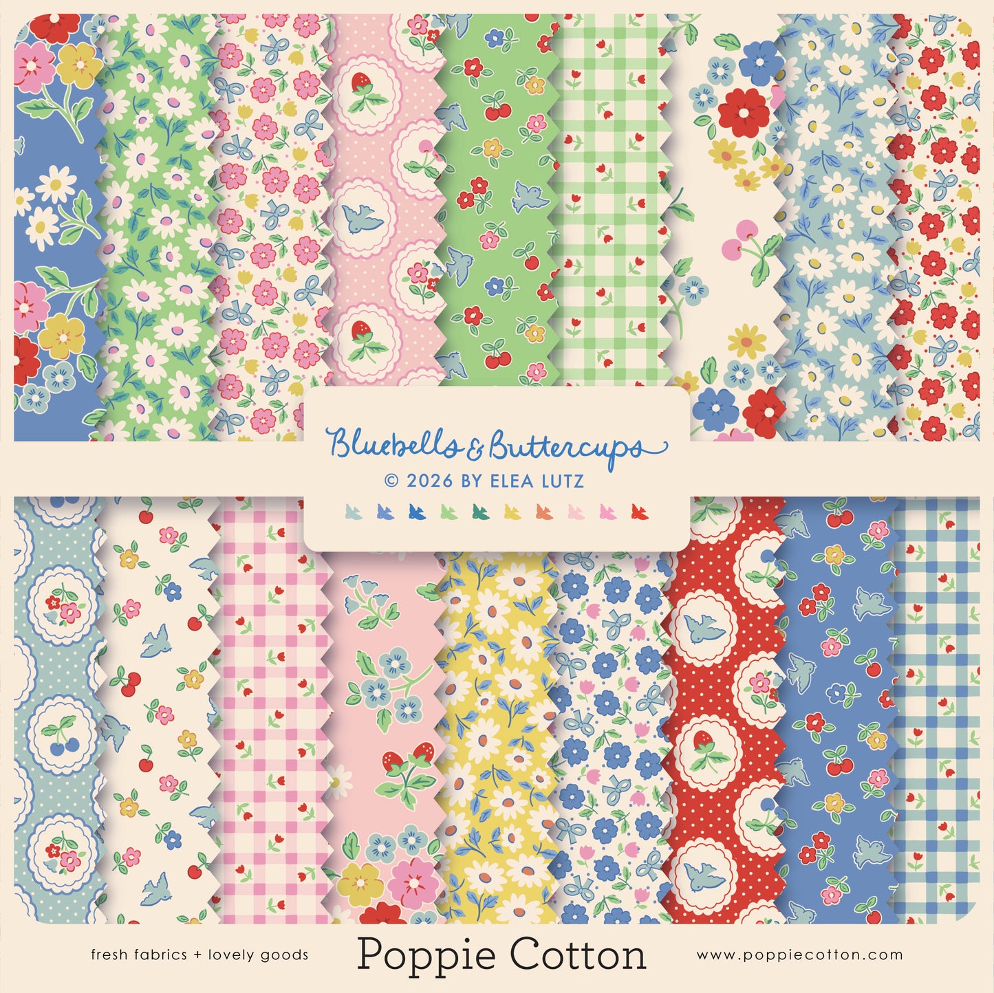 2 1/2" STRIPS - 42 PRINTS - Bluebells & Buttercups