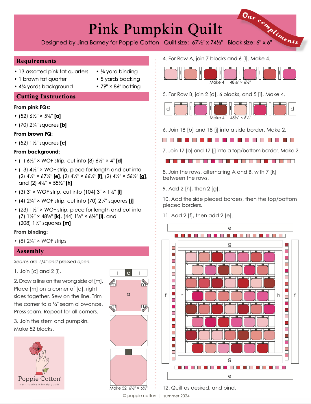 Pink Pumpkin Quilt - Free Download