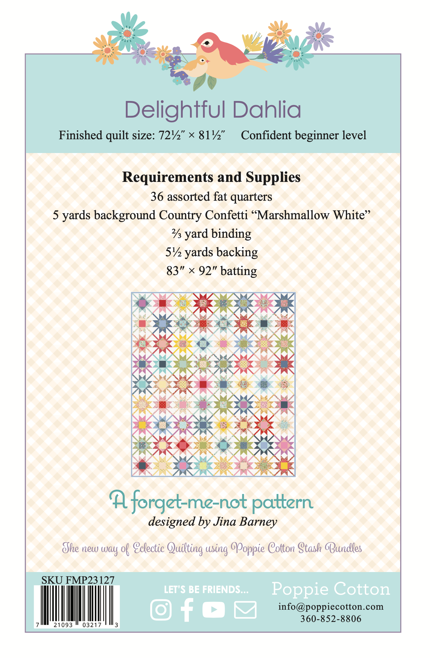 DELIGHTFUL DAHLIA QUILT PATTERN - Forget Me Not