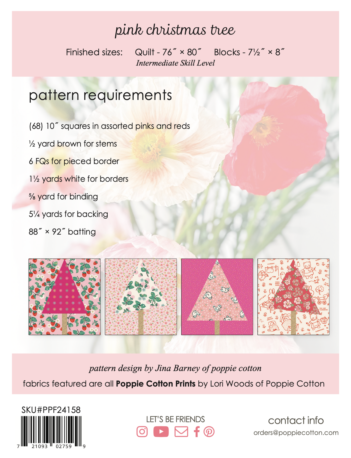 Pink Christmas Tree Quilt Pattern - Poppies Patchwork Club