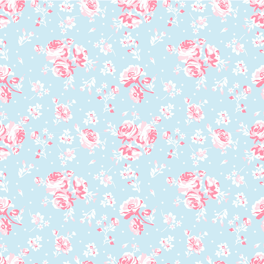 VINTAGE ROSE SKY BLUE Elise Poppie Cotton