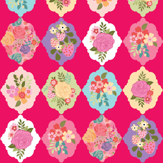 WALLPAPER ROSES DARK PINK - Calico Cowgirls