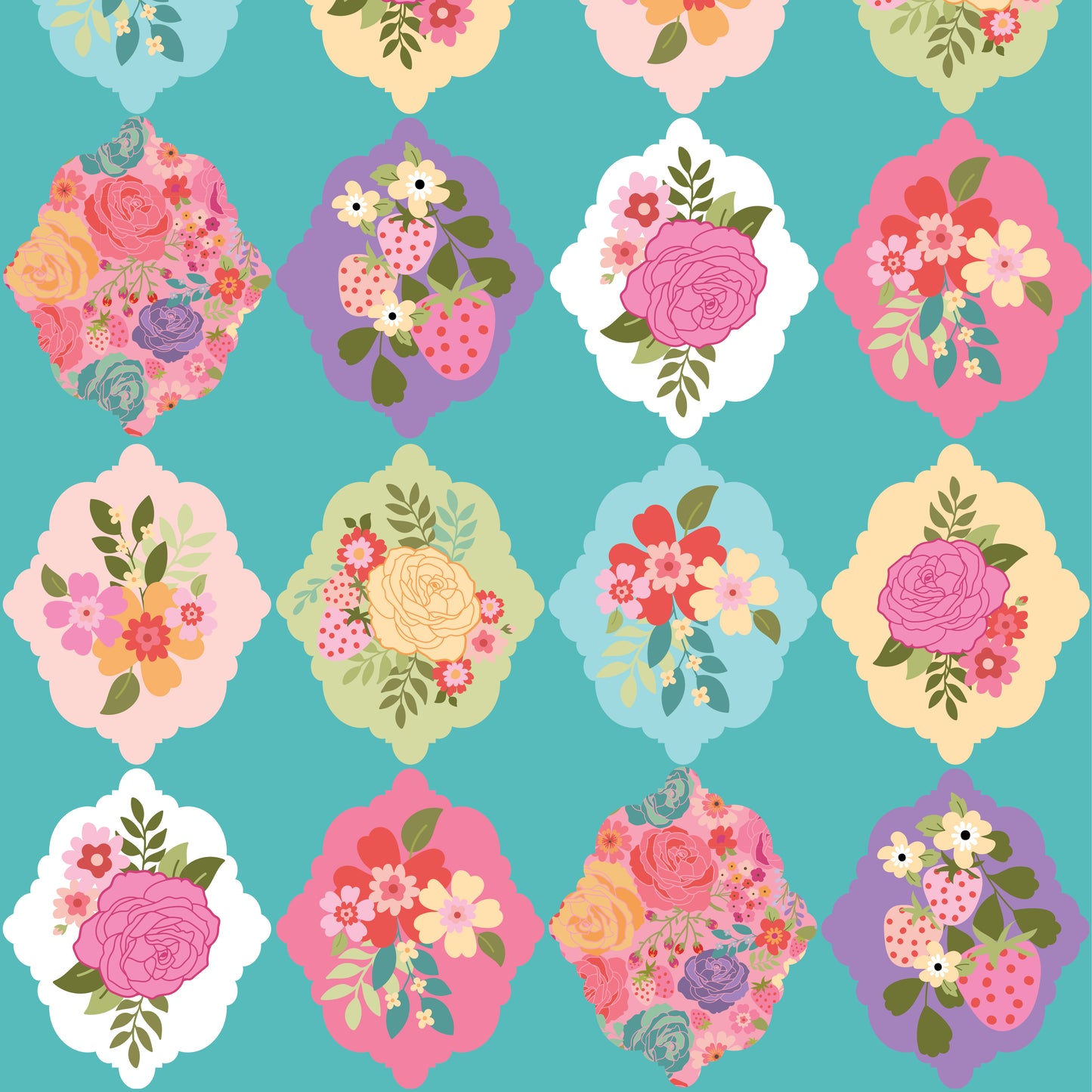 WALLPAPER ROSES TEAL - Calico Cowgirls