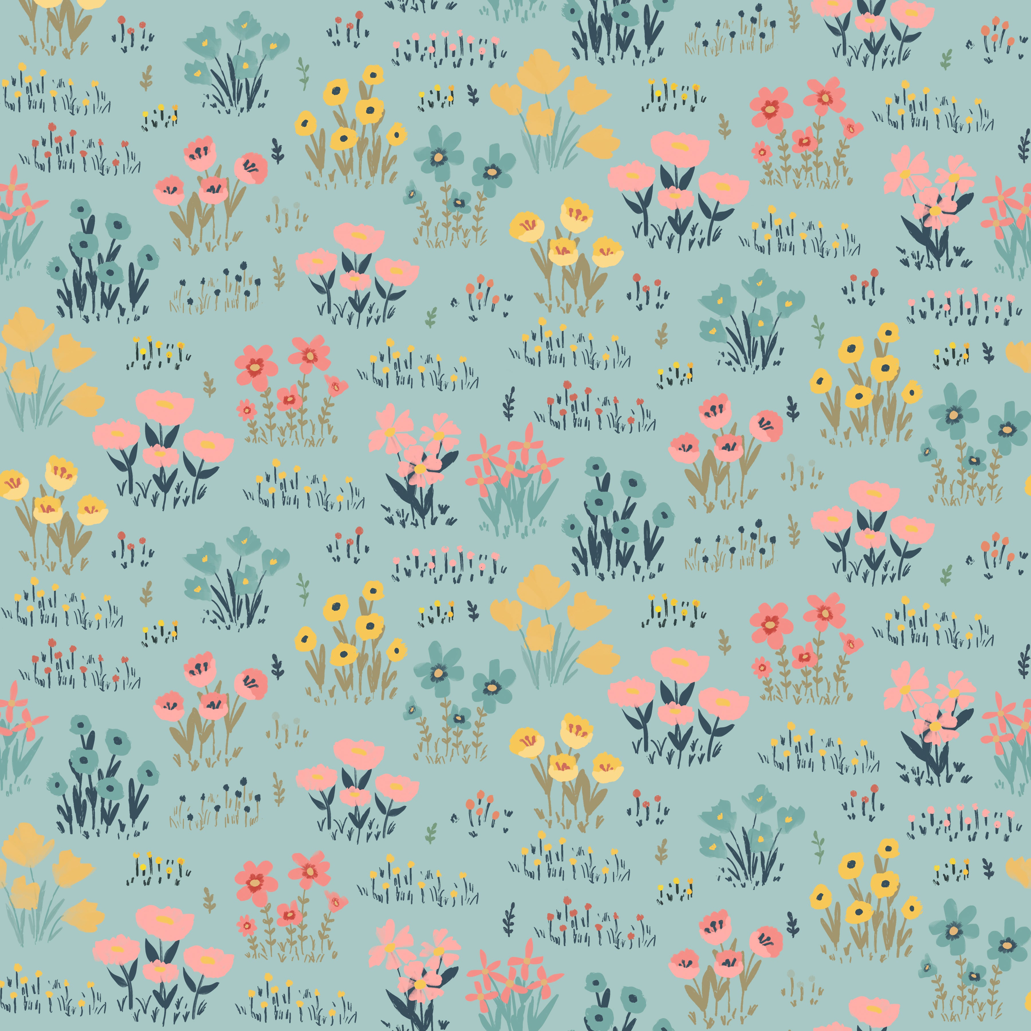 WILD FLOWERS TEAL - Painted Blossoms – Poppie Cotton